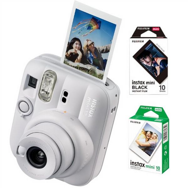 Fujifilm Instax Mini 13 Clay White Instant Camera + 20-Pack Film Bundle (Glossy & Black Edge)
